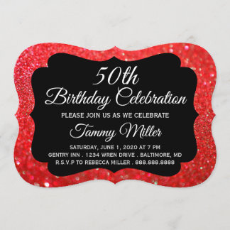 50. Roter Glitzer Fab Glam Geburtstagsparty Einlad Einladung