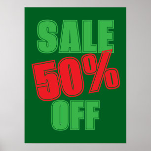50% Sale Schild, Grün und Rot Christmas Sale Poster
