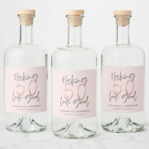 50 sehen gut aus, Girly rosa Glitzer Geburtstag Alkoholflaschenetikett