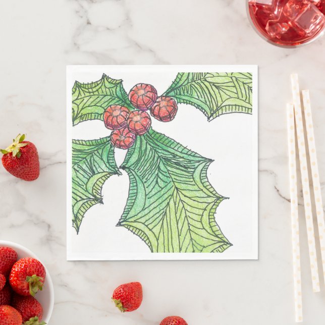 50 serviettes en papier Holly Jolly (En situation)
