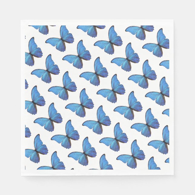 50 serviettes en papier - Papillons Morpho Bleus. (Devant)