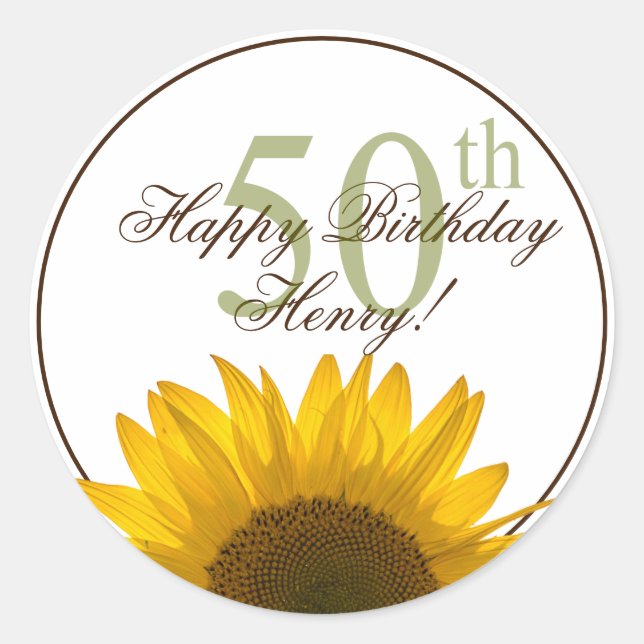 50. Sonnenblume Geburtstag Runder Aufkleber (Vorderseite)