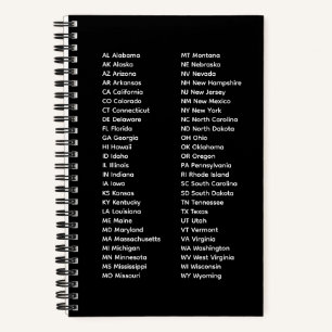 50-Staaten-2-Spalten-Schwarzes Spiralnotizbuch Notizbuch