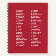 50 Staaten Abkürzungen – Rotes Spiralnotizbuch
