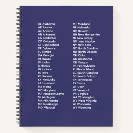 50-Staaten-Abkürzungsverzeichnis – Blaues Spiralno Notizbuch