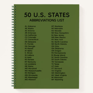 50 Staaten Abkürzungsverzeichnis – Olivgrün linier Notizbuch