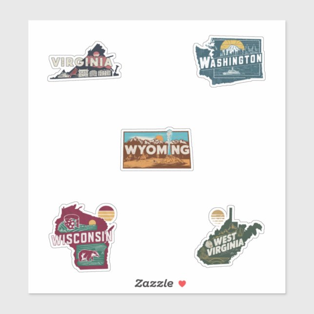 50 Staaten Retro Travel Sticker Set Teil 6 (Blatt)