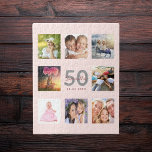 50 th birthday custom foto rose gold blush pink<br><div class="desc">Einmalig 50th birthday gift or keepsake, celebrating her life with a leime of 8 of your fotos. Add images of her family, friends, pets, hobbies or dream travel destination. Personalize and add a name, Alter 50 und Datum. Gray and dark rose gold colored letters. Elegant and trendy blush pink background...</div>