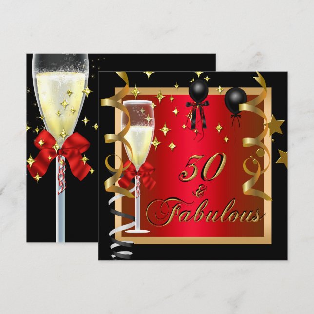 50 tolle Red Gold Black Birthday Party Einladung (Vorne/Hinten)