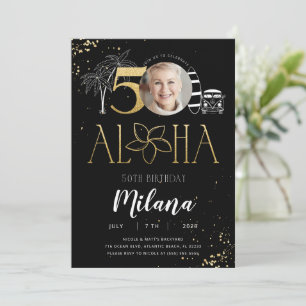 50. Tropical Birthday Gold Einladung mit Foto