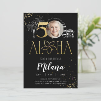 50. Tropical Birthday Gold Einladung mit Foto