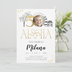 50. Tropical Birthday Gold Einladung mit Foto
