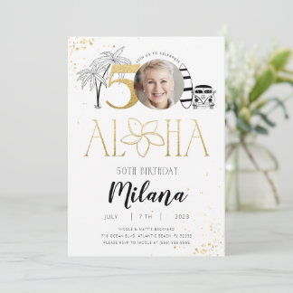 50. Tropical Birthday Gold Einladung mit Foto