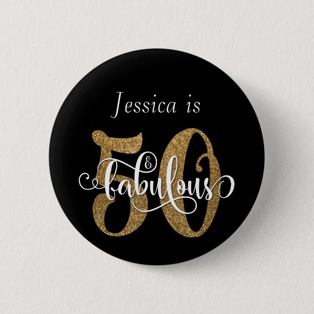 50 u. fabelhafte GoldGlitzer-Typografie auf Button (Vorderseite)