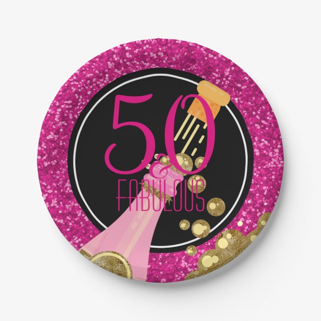 50 u. fabelhaftes Champagne-Rosa-50. Pappteller (Vorderseite)