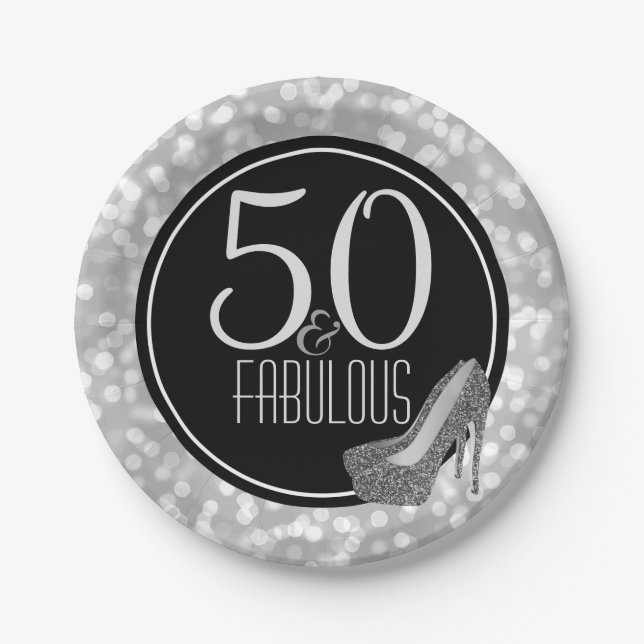 50 u. fabelhaftes | schwarzes Silber-50. Pappteller (Vorderseite)