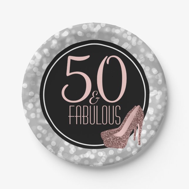 50 u. fabelhaftes | silbernes Rosa-50. Pappteller (Vorderseite)