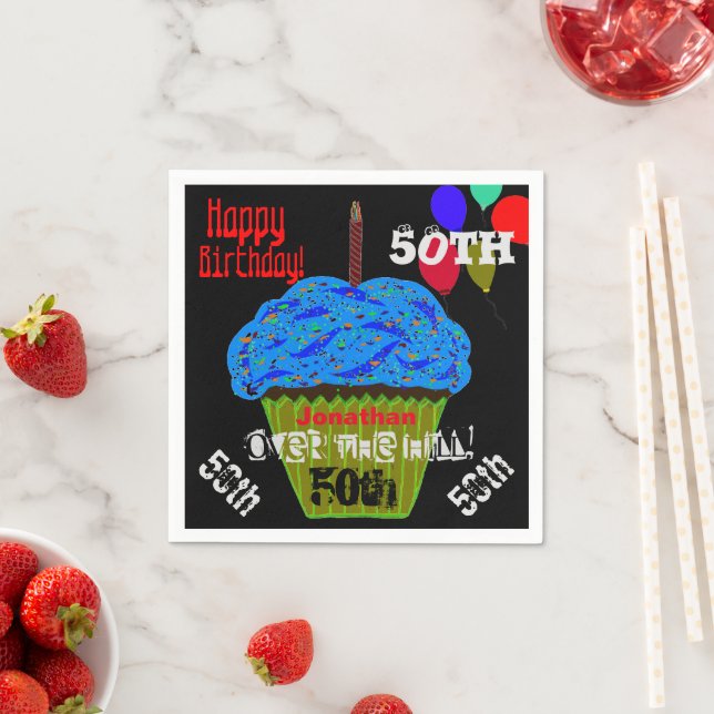 50. Über dem Hügel Personalisierter Blue Cupcake Serviette (Beispiel)
