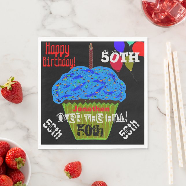 50. Über dem Hügel Personalisierter Blue Cupcake Serviette (Beispiel)