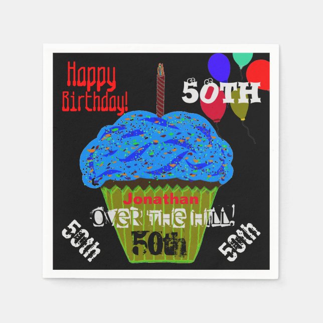 50. Über dem Hügel Personalisierter Blue Cupcake Serviette (Vorderseite)
