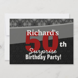 50. Überraschendes Party Silver Black und Red Einladung