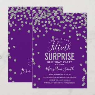 50. Überraschung Geburtstag Silber Lila Einladung