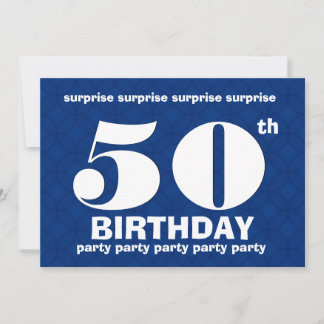 50. ÜBERRASCHUNG Modernes Blau und Weiß Geburtstag Einladung
