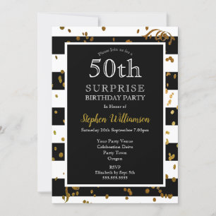 50. Überraschungs-Geburtstag Schwarz und Weiß   Gl Einladung