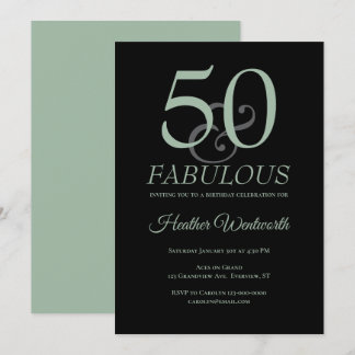 50 und Fabelhaft 50. Geburtstag Sage Schwarz Einladung