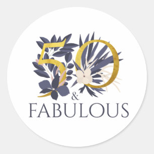 50 und Fabelhaft Chic Floral Gold 50. Geburtstag Runder Aufkleber