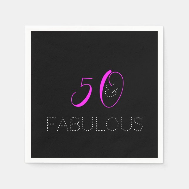 50 und fabelhaft | Chic Hot Pink Black Birthday Serviette (Vorderseite)