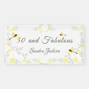 50. und Fabelhaft Geburtstag Gelb Grau Floral Banner