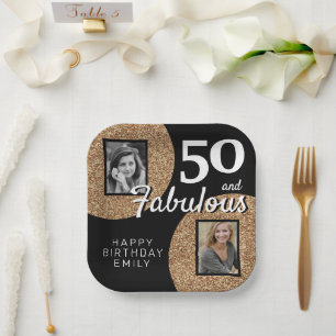 50 und Fabelhaft Gold Glitter 2 Foto 50. Geburtsta Pappteller