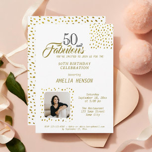 50 und Fabelhaft Gold Glitter Foto 50. Geburtstag Einladung