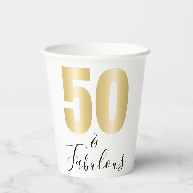 50 und fabelhaft in Gold und Schwarz Pappbecher (Vorderseite)