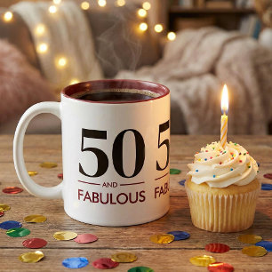 50 und Fabelhaft Moderne Kirschwein-Geburtstagsbot Zweifarbige Tasse