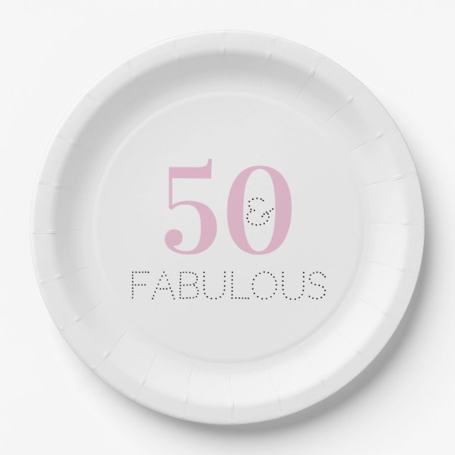 50 und fabelhaft | Moderne Typografie Rosa Geburts Pappteller (Vorderseite)