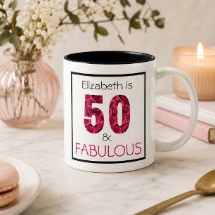 50 und Fabelhaft Rosa Florale Personalisierte Kaffeetasse