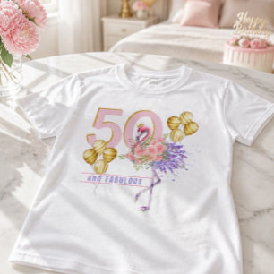 50 und Fabelhaft Rosa Florales Flamingo T-Shirt