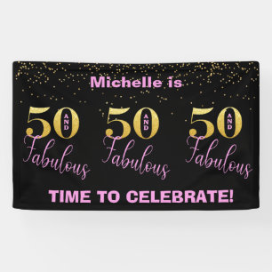 50 und Fabelhaft - Rosa Schwarz Gold Glitter Gebur Banner
