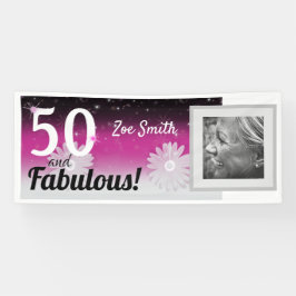 50 und fabelhaft, rosa, schwarz und weiß banner