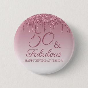 50 und Fabelhaft Rose Gold Rosa tropfender Glitter Button