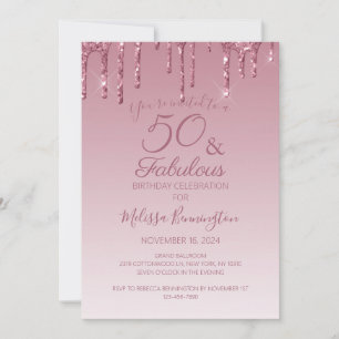 50 und Fabelhaft Roségold Rosa tropfender Glitter Einladung
