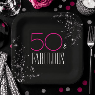 50 und Fabelhaft Schwarzes Rosa Glamour Funkelnder Pappteller