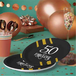 50 und fabelhafte 3 Gold Streifen auf BLACK Pappteller