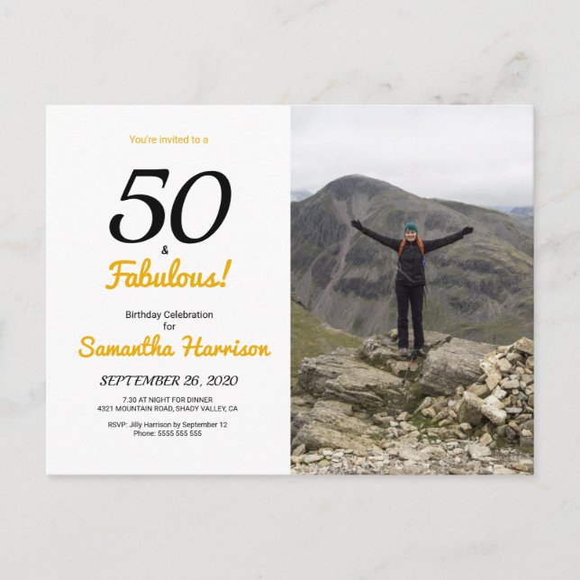 50 und fabelhafte 50. Geburtstagseinladung Postkarte (Vorderseite)