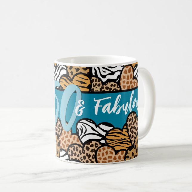 50 und fabelhafte Aquamarine Tierdruckherzen Kaffeetasse (VorderseiteRechts)
