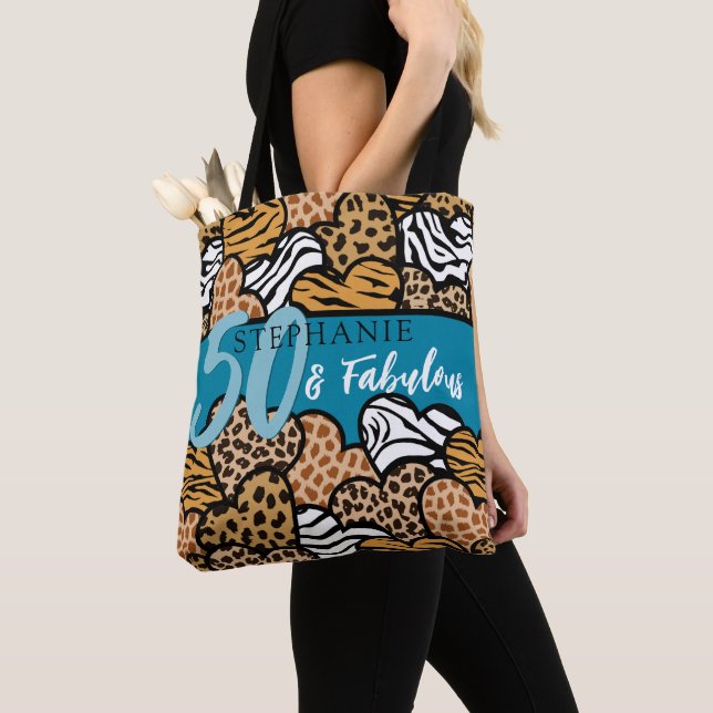 50 und fabelhafte Aquamarine Tierdruckherzen Tasche (Von Nahem)