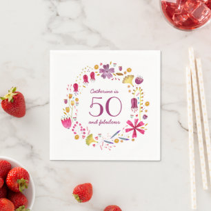 50 und fabelhafte Aquarellfarbe Blumenbezeichnung Serviette