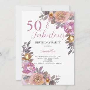 50 und fabelhafte Aquarellfarben Blumengeburt Part Einladung